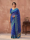Royal Blue Chiffon Embroidered Saree - Full Drape