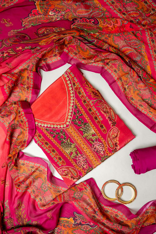Magenta Crepe Unstitched Suit - styled flat lay