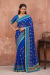 Royal Blue Chiffon Embroidered Saree - Hero View