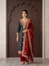 UN8807-RTC-540752 Black Maroon Unstitched Suit styled look