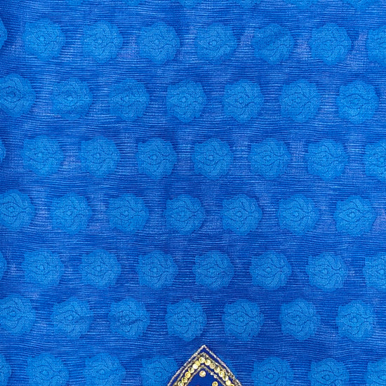 Royal Blue Kora Silk Embroidered Saree - Unstitched Blouse Fabric