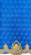 Royal Blue Kora Silk Embroidered Saree - Unstitched Blouse Fabric