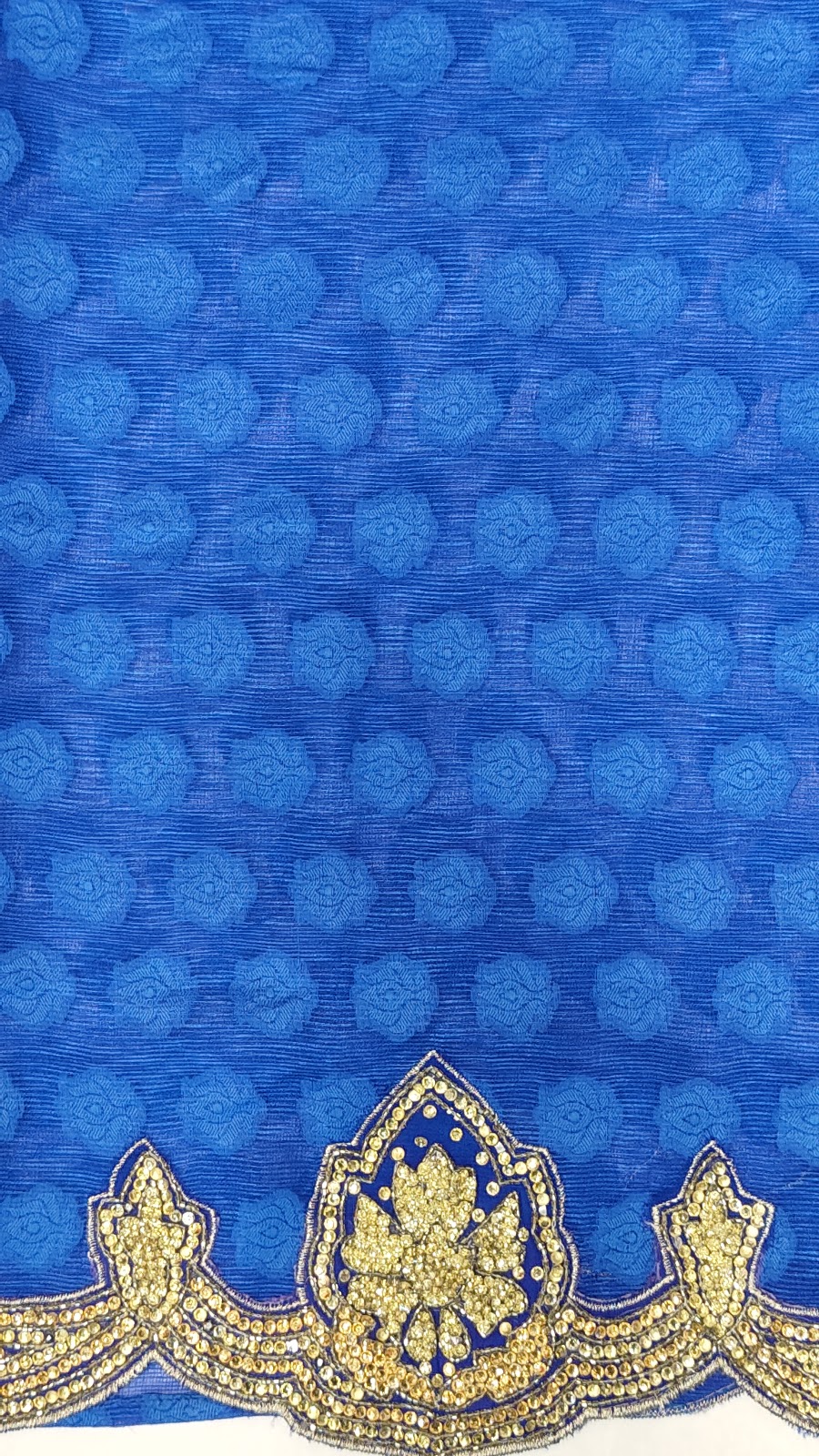 Royal Blue Kora Silk Embroidered Saree - Unstitched Blouse Fabric
