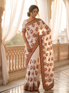 White Georgette Embroidered Saree - Full Drape