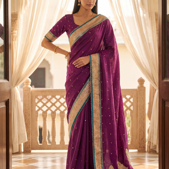 Magenta Dola Embroidered Saree - Full Drape