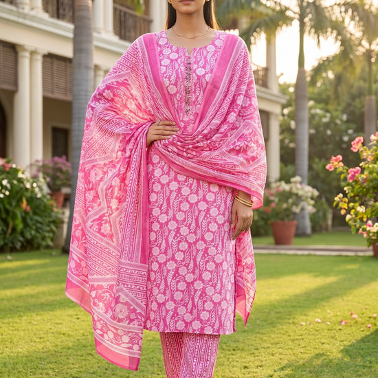 Rani cotton unstitched suit - AI styled lifestyle shot