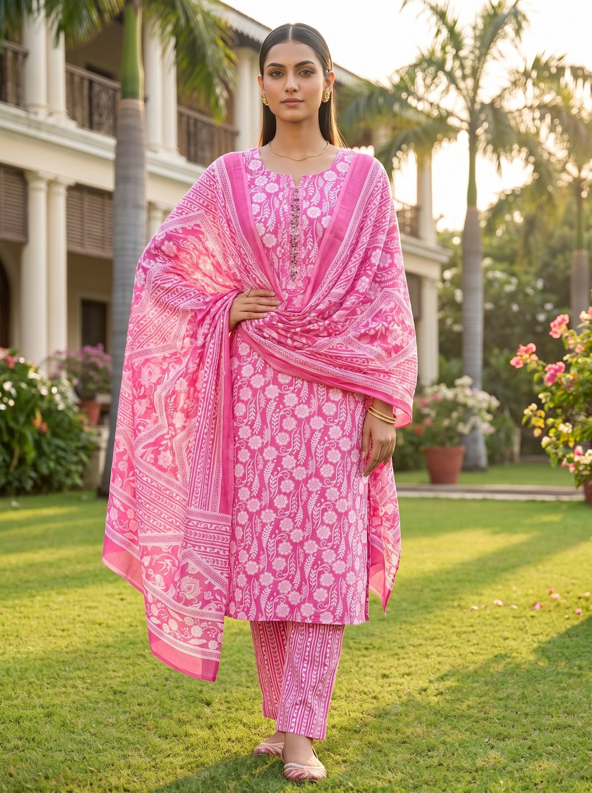 Rani cotton unstitched suit - AI styled lifestyle shot