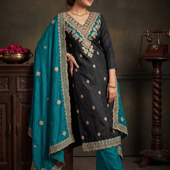 UN8807-RTC-540752 Black Rama Unstitched Suit styled look