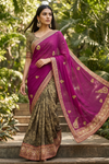 Magenta Georgette Crepe Embroidered Saree - Hero View