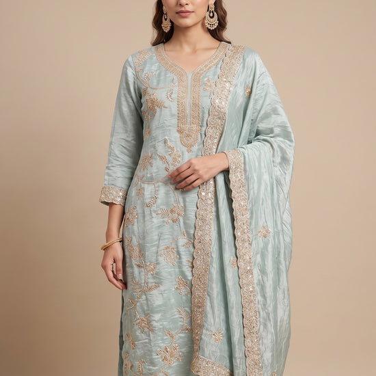 Grey Crush Tissue Unstitched Suit - styled look