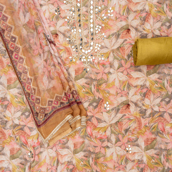 Peach Pista Crepe Unstitched Salwar Suit - Mood