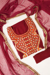 Maroon Jacquard Crepe Semi Stitched Suit Salwar With Dupatta