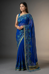 Royal Blue Chiffon Embroidered Saree With Unstitched Blouse