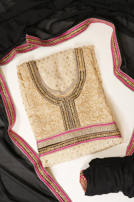 Ivory Chinon Semi Stitched Salwar Suit With Dupatta