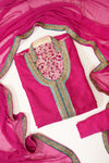 Magenta Tussar Semi Stitched Salwar Suit With Dupatta