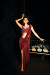 Maroon Net Pre-Draped Designer Saree With Readymade Blouse (Ft:-Kanika Mann)