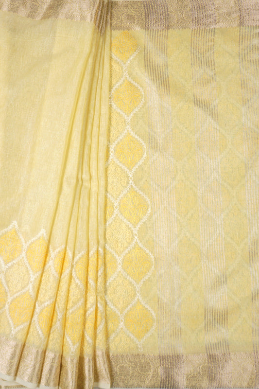 Linen Embroidered Saree With Zari Border