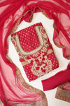 Red Georgette Semi Stitched Salwar Suit With Dupatta
