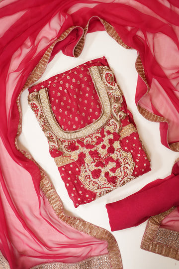 Red Georgette Semi Stitched Salwar Suit With Dupatta