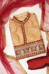 Brown Maroon Banarasi Silk Semi Stitched Salwar Suit With Dupatta