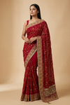 Maroon Crepe Embroidered Saree With Unstitched Blouse