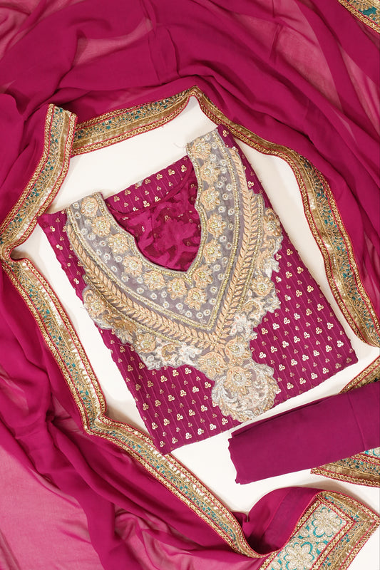 Magenta Georgette Semi Stitched Salwar Suit With Dupatta