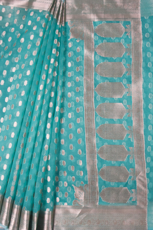 Tea-green Organza Woven Zari Saree With Unstitched Blouse