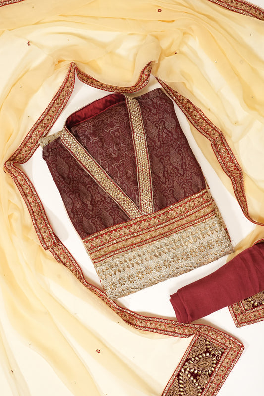 Tussar Maroon Georgette Semi Stitched Salwar Suit With Dupatta