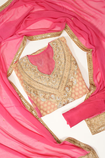 Gajari Tussar Georgette Semi Stitched Suit Salwar With Dupatta