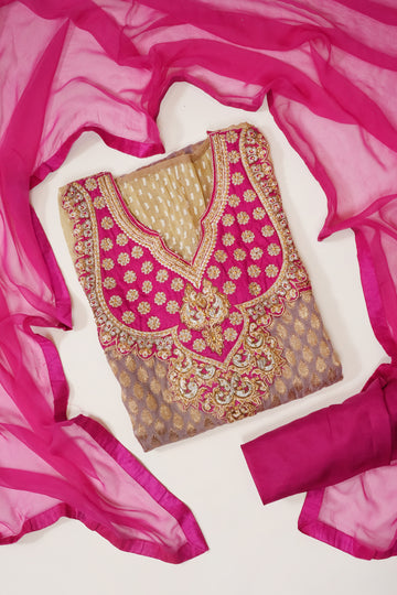 Brown Khaddi Georgette Semi Stitched Salwar Suit With Dupatta