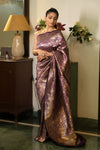 Purple Banarasi Silk Woven Zari Saree With Unstitched Blouse(Ft:-Tanishaa Mukerji)