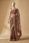 Mouse Net Embroidered Saree With Unstitched Blouse