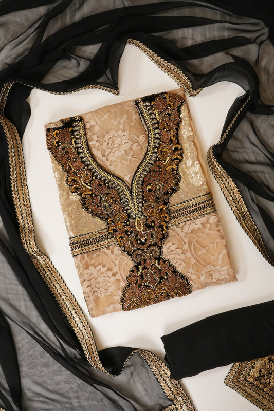 Beige Lace Georgette Semi Stitched Salwar Suit With Dupatta