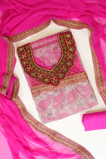 Rani Lace Georgette Semi Stitched Salwar Suit With Dupatta