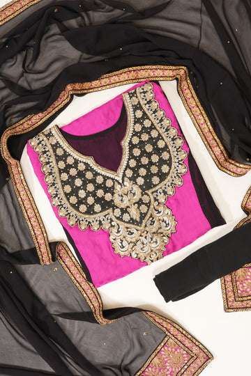 Black Crepe Georgette Semi Stitched Salwar Suit With Dupatta