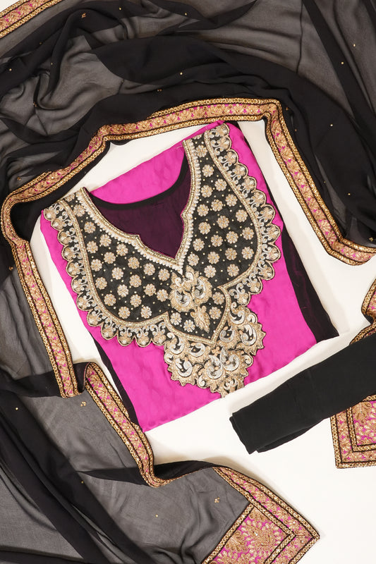 Black Crepe Georgette Semi Stitched Salwar Suit With Dupatta