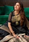 Black Banarasi Silk Woven Zari Saree With Unstitched Blouse(Ft:-Bhagyashree)