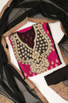 Black Khaddi Georgette Semi Stitched Suit Salwar With Dupatta
