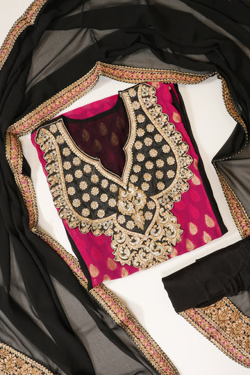 Black Khaddi Georgette Semi Stitched Suit Salwar With Dupatta