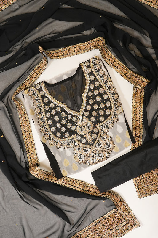Black Crepe Georgette Semi Stitched Salwar Suit With Dupatta