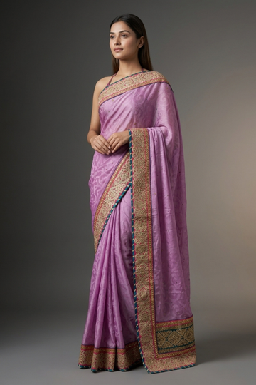 Mauvish Gajari Jacquard Chiffon Embroidered Saree With Unstitched Blouse