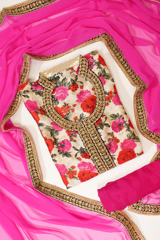 Assorted Tussar Semi Stitched Salwar Suit With Dupatta