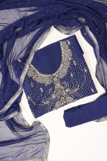 Midnight Blue Georgette Unstitched Suit Salwar With Dupatta