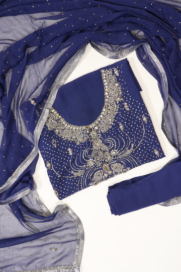 Midnight Blue Georgette Unstitched Suit Salwar With Dupatta