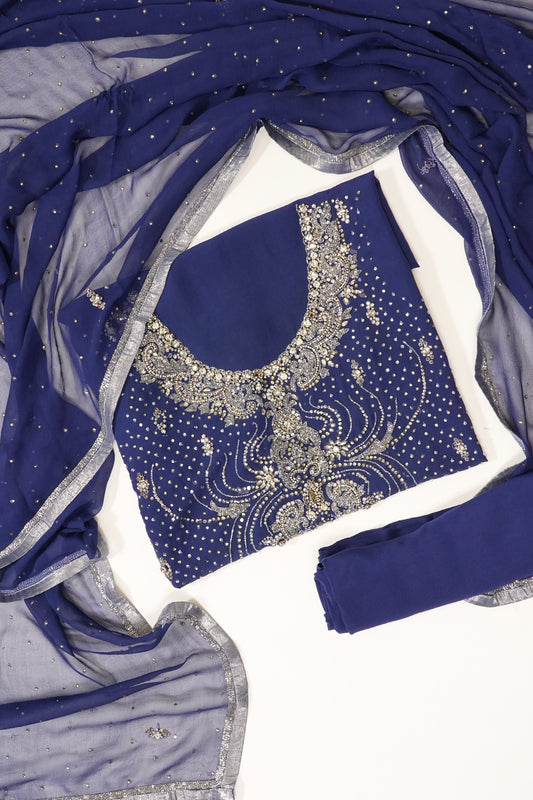 Midnight Blue Georgette Unstitched Suit Salwar With Dupatta