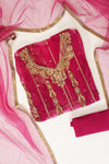 Magenta Net Semi Stitched Salwar Suit With Dupatta