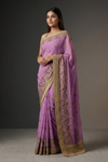 Mauve Chiffon Embroidered Saree With Unstitched Blouse