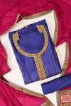 Royal Blue Rani Tussar Chinon Semi Stitched Salwar Suit With Dupatta