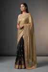Tussar Black Foil Tussar Embroidered Saree With Unstitched Blouse