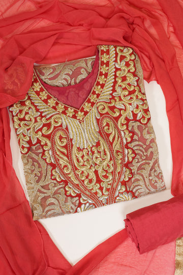 Red Net Georgette Semi Stitched Salwar Suit With Dupatta